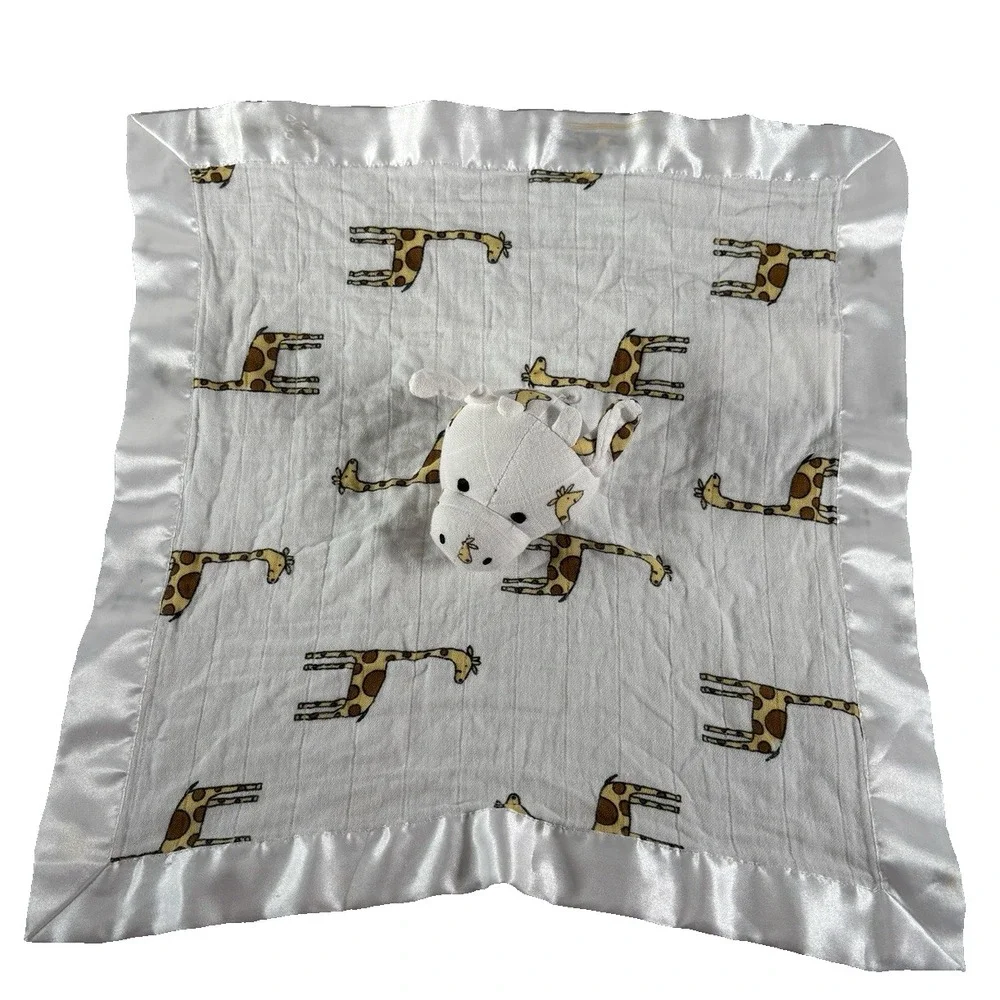 Aden + Anais Lovey Baby Security Blanket Giraffe White Satin Trim Muslin 16.5